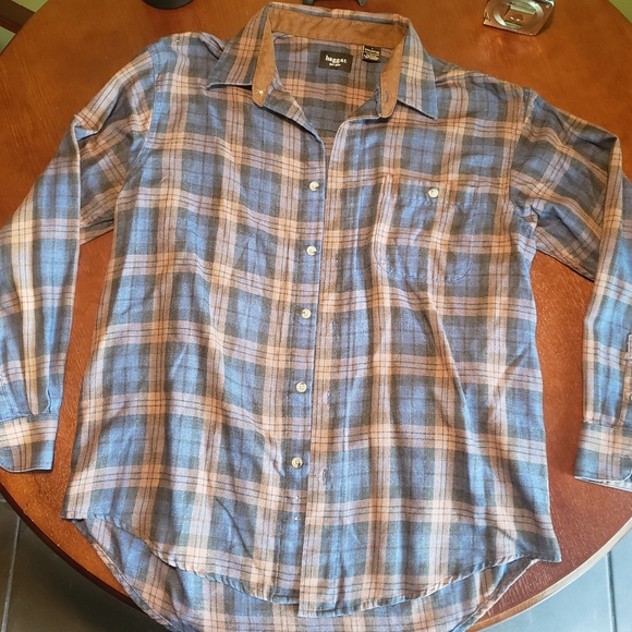Haggar Mens Flannel Shirt Large Blue Brown Plaid Long Sleeve Button Up - Picture 1 of 7